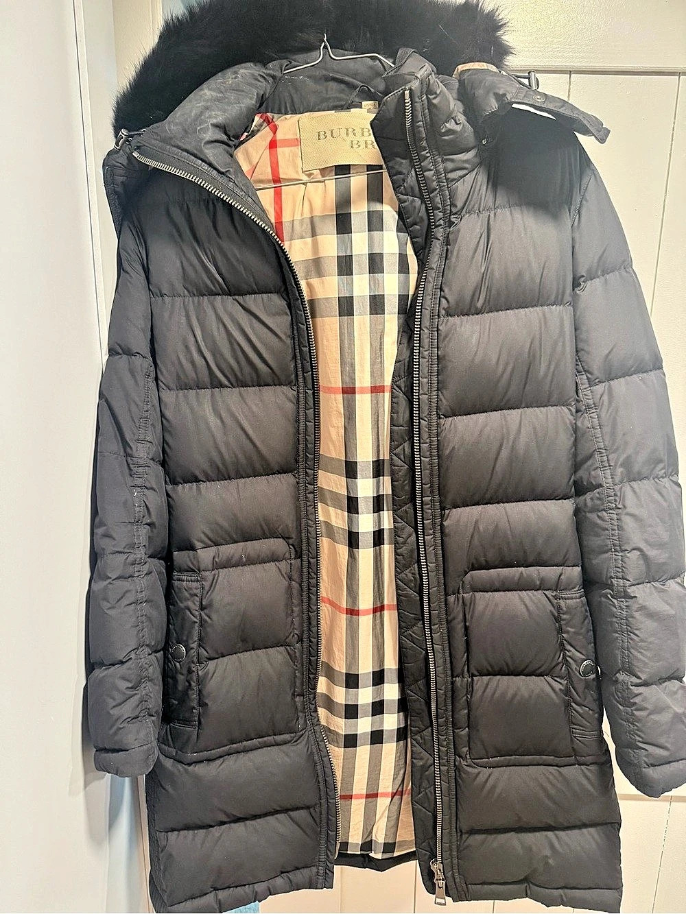 Burberry Brit Women's Black Checkered Puffer Coat Size Medium